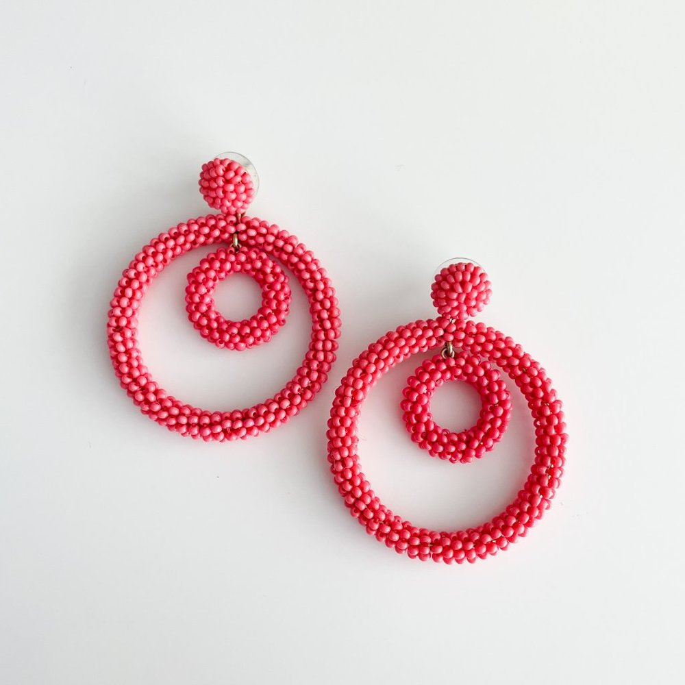 J. Crew Factory Boho Beaded Statement Earrings (Pink)